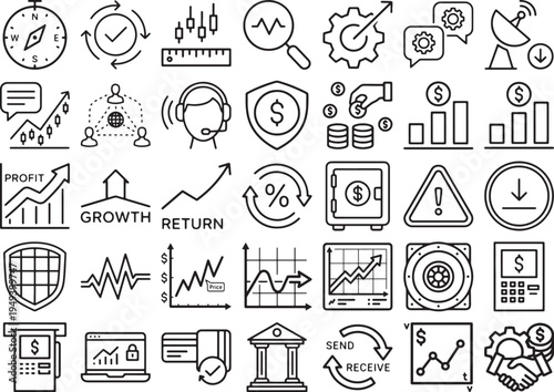 Banking Services and Transaction Security Outline Icons