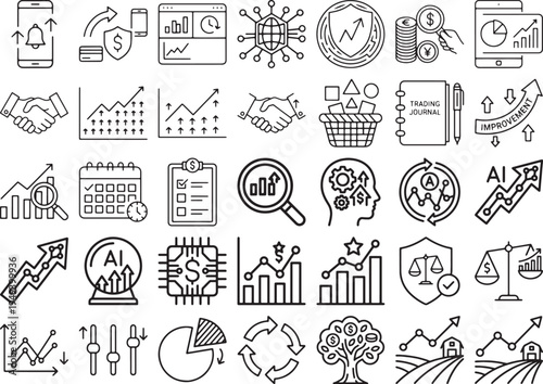 AI Trading Technology and Mobile Finance Icon Set