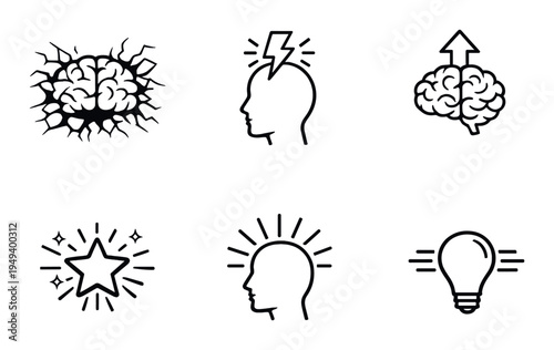 Icons showing brain storm and creativity concepts on dark background
