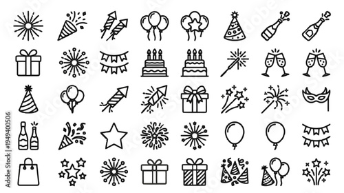 Collection of Festive Icons Celebrations, Parties, and Special Occasions