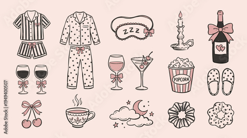 Cozy Sleepover Essentials Pajamas, Drinks, Snacks, and Relaxation Items