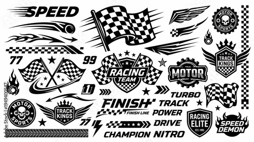 Collection of Racing Sport Graphics and Symbols for Automotive Enthusiasts