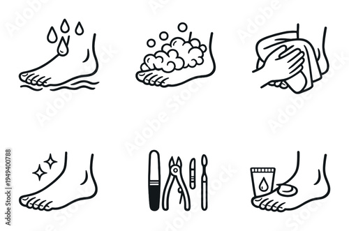 Feet being washed dried and treated with tools and cream