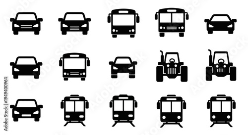 Essential vector set showcasing various modes of transportation in a clean, minimalist icon design for digital applications