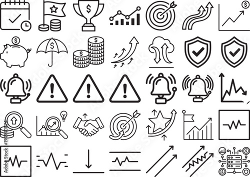 Financial Risk Management and Market Volatility Icons