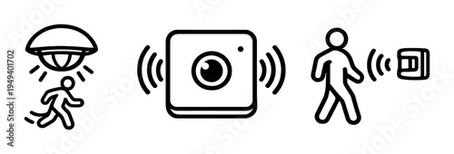 Various motion detectors detecting pedestrian movement near sensors