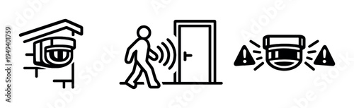 Security unit with entry motion detector and alarm icons near door