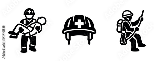 Rescue and medical soldier icons displayed on gray background