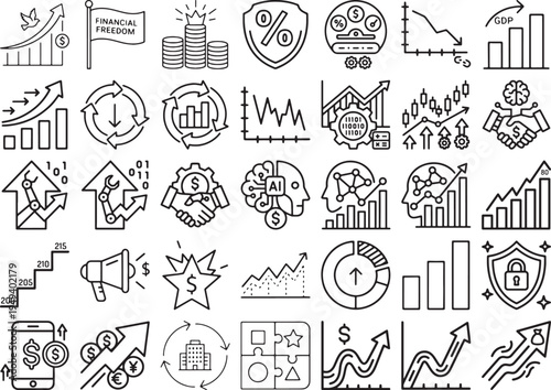 Financial Freedom and Automation Outline Icons Set