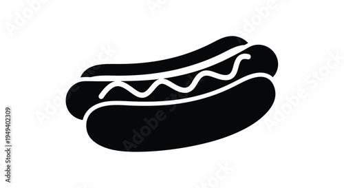 A simple black silhouette of a delicious hotdog