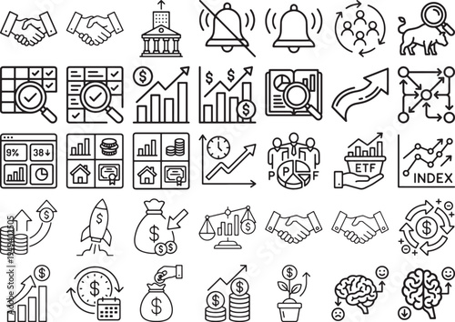 Investment Portfolio and Alert System Outline Icon Set