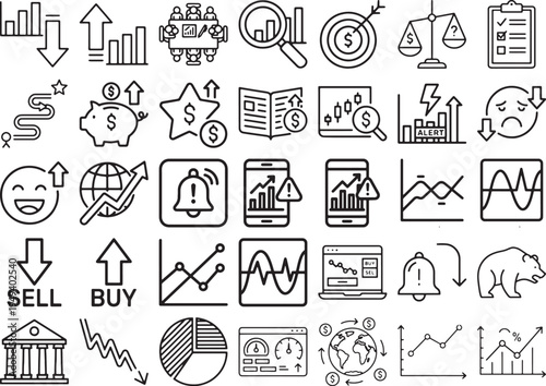 Market Sentiment and Global Trade Alerts Outline Icon Set