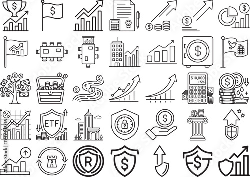 ETF Investment and Portfolio Diversification Line Icons