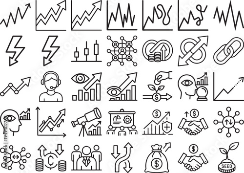 Strategic Vision and Business Partnership Line Icon Set
