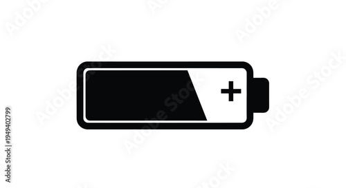 A half full battery charge indicator shown in black silhouette