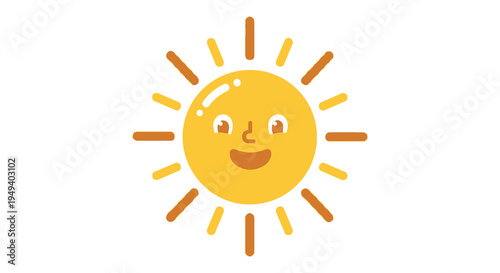 A cheerful yellow sun with a smiling face and radiating rays presented as a flat vector silhouette high quality professional detailed