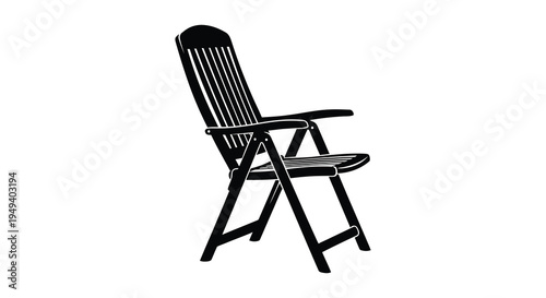 A black and white depiction of a wooden folding beach chair presented in a striking silhouette high quality professional detailed modern elegant stylish