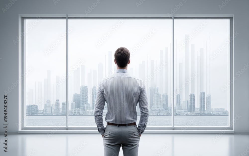 Fototapeta premium Real Estate Agent Overlooking Urban Skyline View