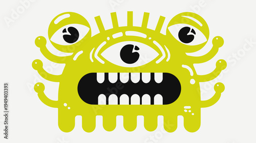 A cartoon monster with a yellow body, multiple eyes, teeth, and limbs against a white background