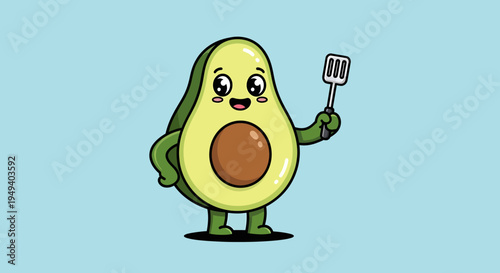 A cartoon avocado character with spatula.