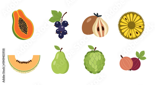 Variety of fresh tropical fruits on white