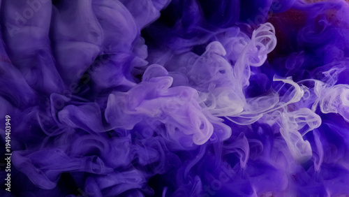 Mist paint splash. Haze texture. Defocused purple blue color vibrant water droplet cloud vapor fume fluid on abstract background.