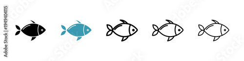 Fish icons collection in black and blue colors