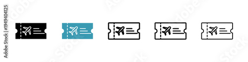Flight tickets icons collection in black and blue colors