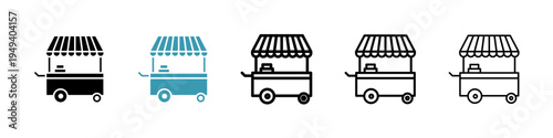 Food cart icons collection in black and blue colors