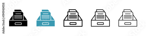 Folder box icons collection in black and blue colors