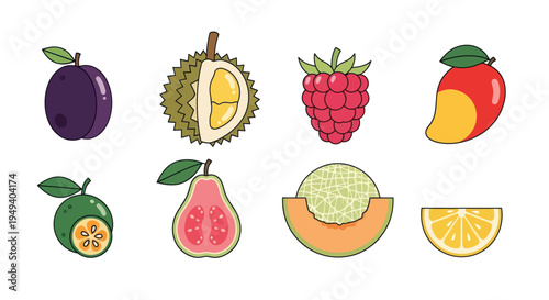 Various colorful fruit illustrations on white