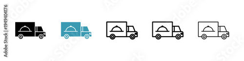 Food truck icons collection in black and blue colors