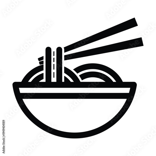 Minimalist Icon: Bowl of Noodles with Chopsticks - Asian Food and Cuisine Symbol