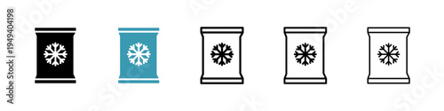 Frozen food bag icons collection in black and blue colors