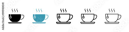 Hot tea icons collection in black and blue colors