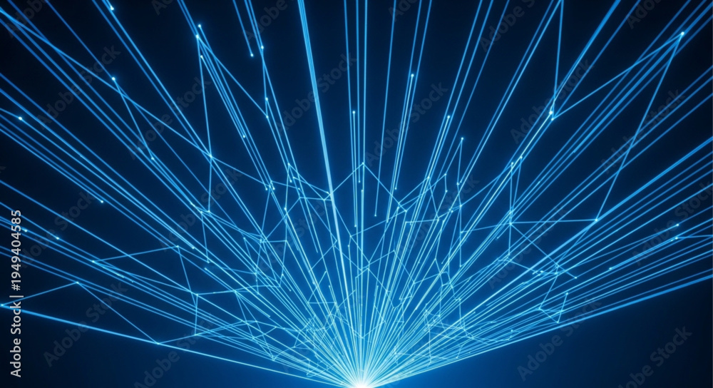 Obraz premium Abstract blue laser light beams radiating outwards from a central point.