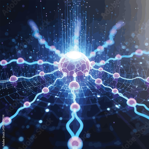 Global internet network with nodes and connections communicating
