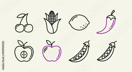 Vegetable and fruit outline illustrations