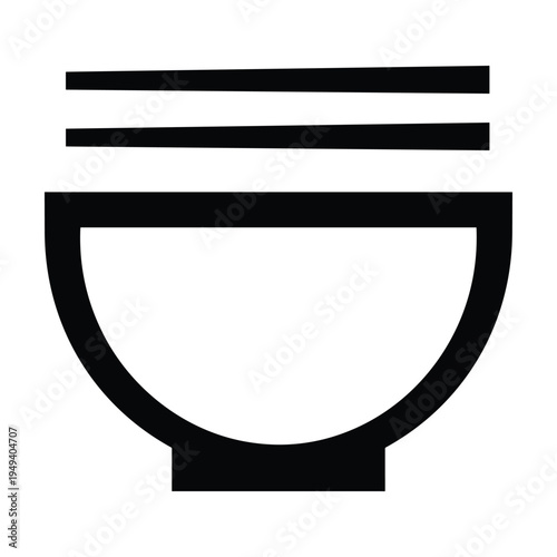 Simple Black Icon of Bowl and Chopsticks, Food Service Symbol
