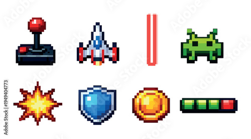 Space shooter icons shown in rows on grey background