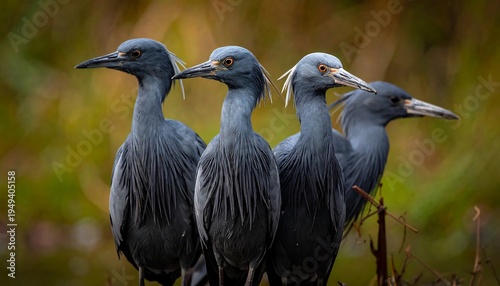 Four birds in profile view