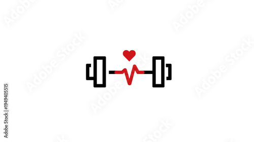 A black and red graphic of a barbell with a heartbeat and heart in the center