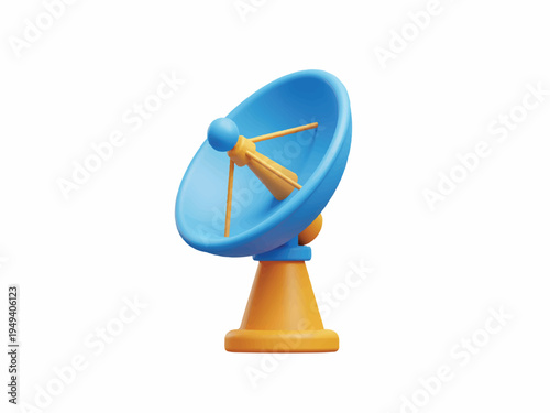 A blue satellite dish on an orange stand  telecommunications technology