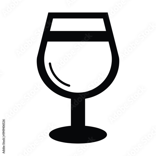 Black and White Icon of a Wine Glass on White Background