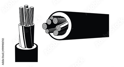 A detailed illustration showcases a cutaway view of a multi strand cable emphasizing its internal structure silhouette high quality professional modern elegant