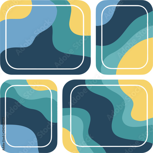 Set of abstract liquid wave backgrounds, colorful wavy pattern frames for social media and banners