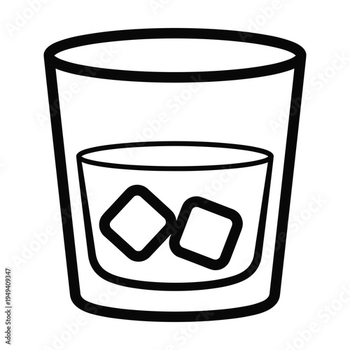 Whiskey glass with ice cubes icon, clean vector illustration