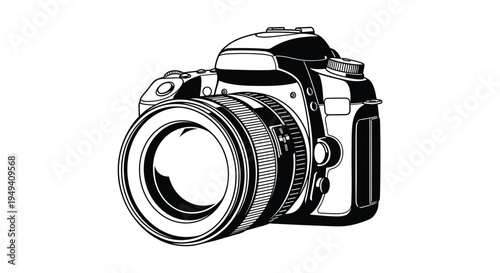 A detailed illustration of a professional dslr camera showcasing its features in a striking black silhouette high quality modern elegant stylish