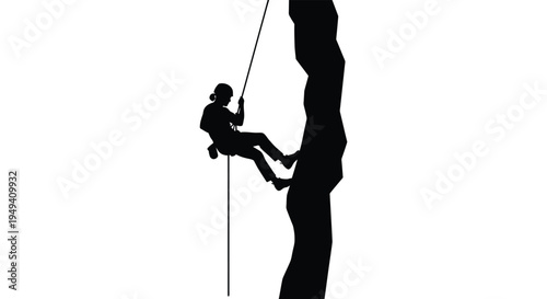 A climber rappels down a rocky cliff face utilizing ropes and gear in a dramatic silhouette high quality professional detailed modern