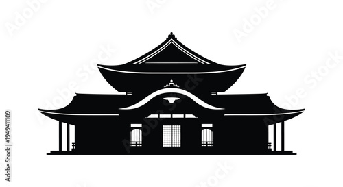 A striking black silhouette of a traditional japanese temple building with ornate roofing details silhouette high quality professional detailed modern elegant